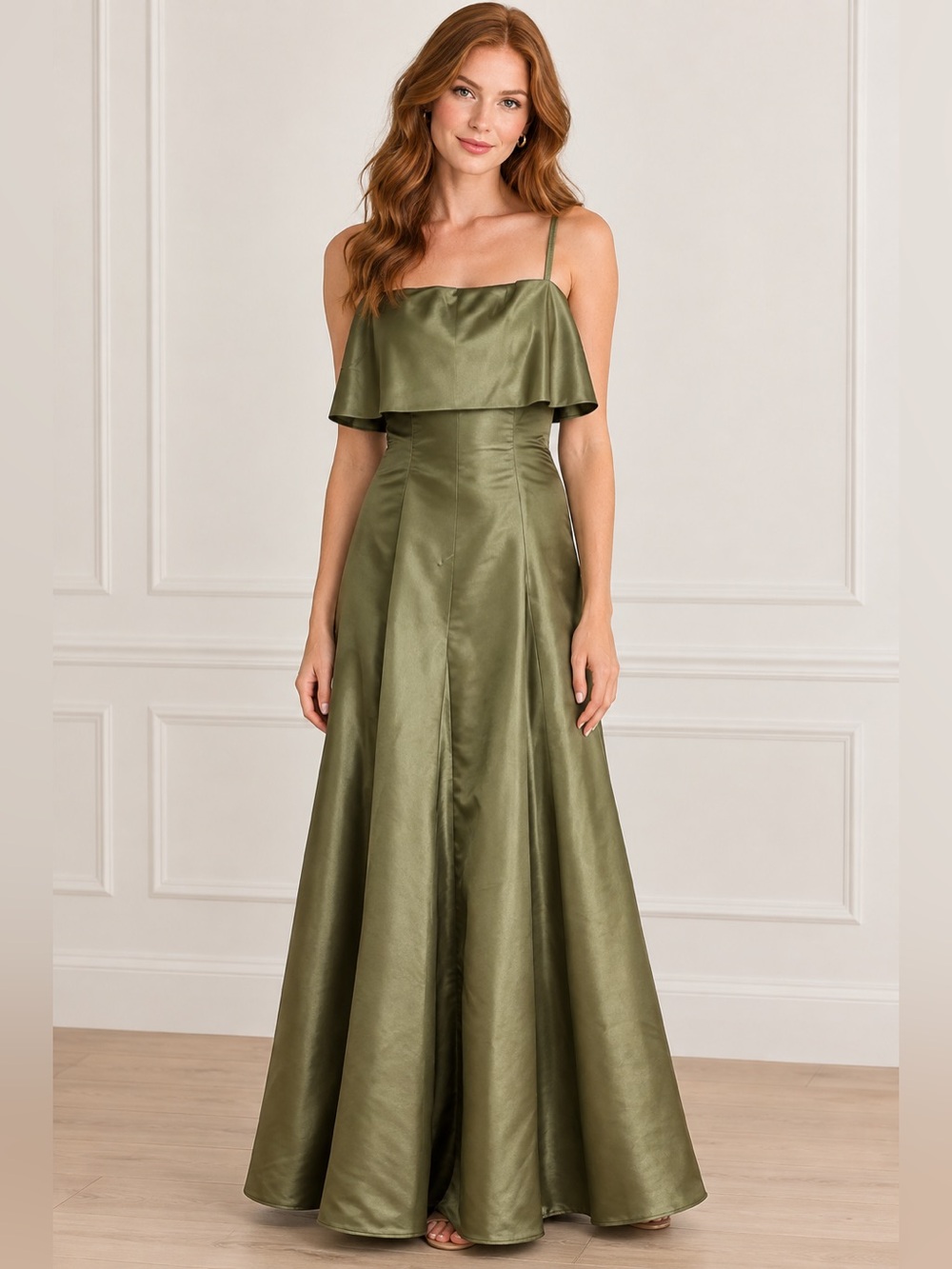 Olive Green Off-Shoulder Evening Gown